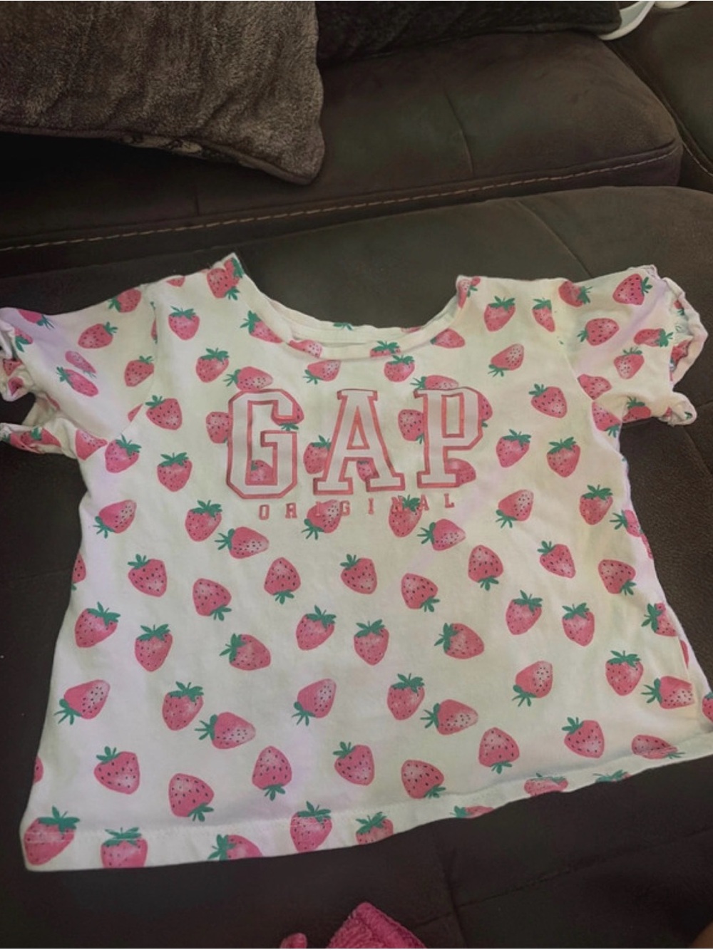 GAP White Tee with Pink Strawberry Print